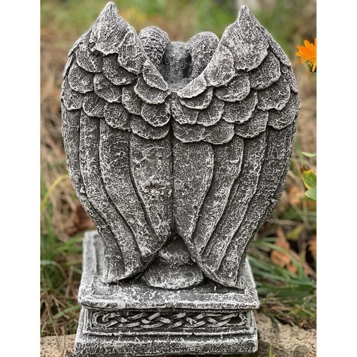 Statue Ange Relaxdays - Figurine Jardin En Pierre Artificielle 36x22.5x17 Cm - Résistante Aux Intempéries