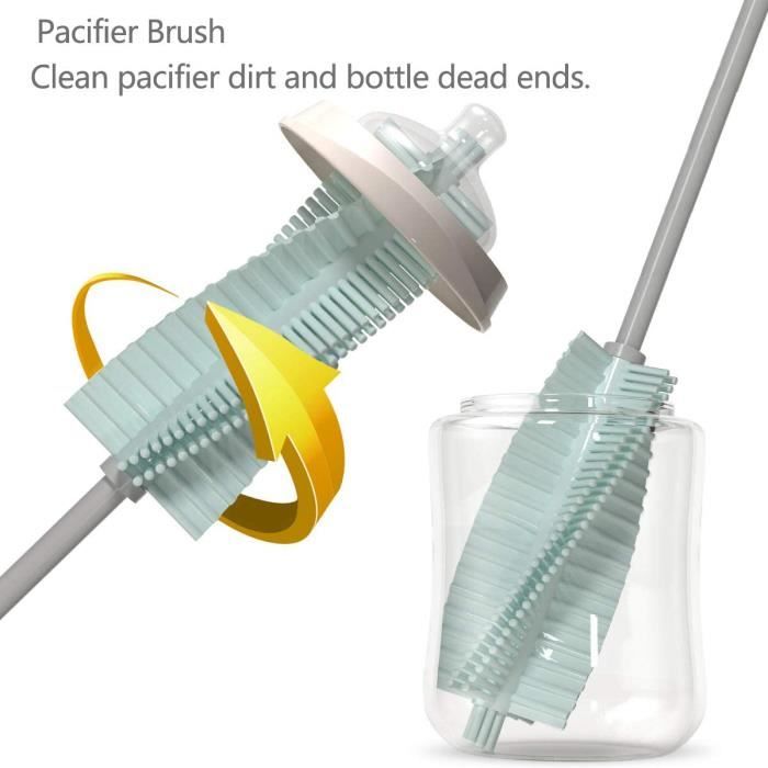 Ensemble 4 Brosse Nettoyage Biberons & Pailles - Kit Silicone Pivotant Avec Support - Goupillon Bouteille Bébé