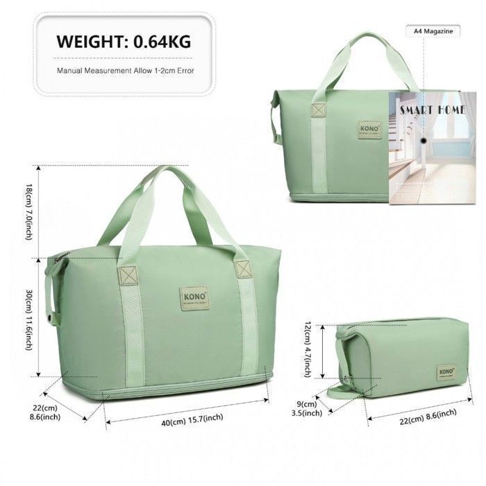 Kono Valise Souple Trolley Pliable 55L - 56x30x33 Cm Vert - Sac Voyage Roulettes Léger & Pratique