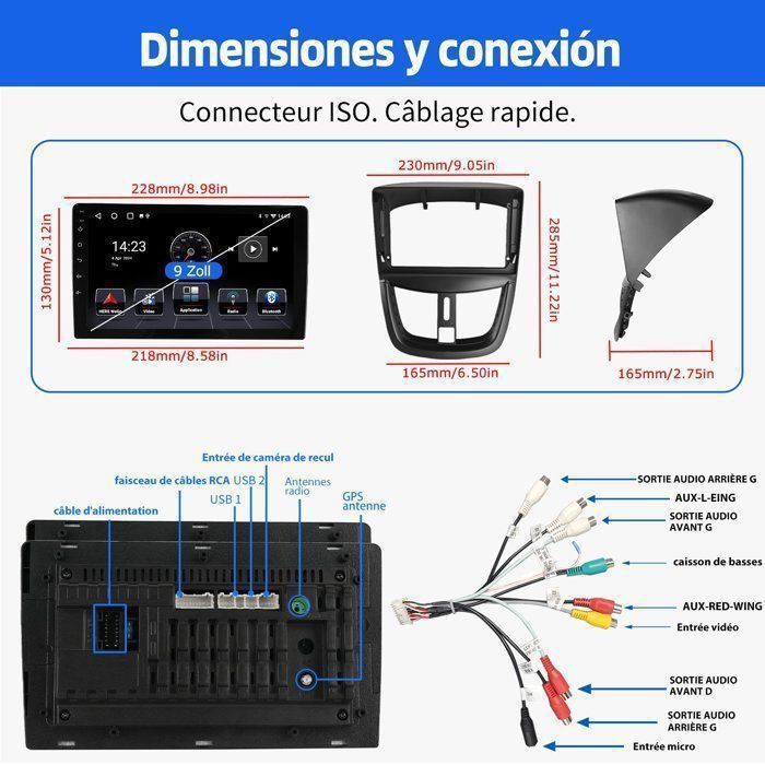 MIC+ Caméra Autoradio Android 15 1Go+32Go pour Peugeot 207 2006-2015 ...