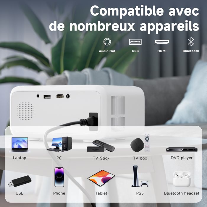 Jimveo Projecteur Bluetooth 5G WiFi Native 1080p 9500L Mini Vidéoprojecteur Portable Support 4K