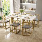 NALOOKAMIC Ensemble Table 6 Chaises Moderne - MDF Blanc + Chaises Gris avec Coussin - Salle à Manger Complète