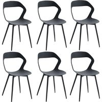BenyLed Lot de 6 Chaises de Salle à Manger au Design Sculpté;Assise en Polypropylène;Pieds en Métal(Noir pieds+Noir)