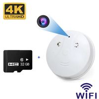 Caméra miniature,Caméra ip WiFi HD 4K, dispositif de sécurité domestique, détecteur de fumée, Vision nocturne - Cam With 32GB Card
