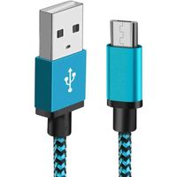 Chargeur pour Oppo A15 / A17 / A17k / A7 / AX7 / R15 Pro / RX17 Neo Cable Micro USB Metal Renforcé Data Synchro Bleu 1m