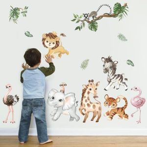 Osomhome Sticker mural pour chambre d'enfant Motif animaux de la jungle, Décoration murale pour chambre de garçon tropicale, Sticker mural pour  chambre de bébé animaux
