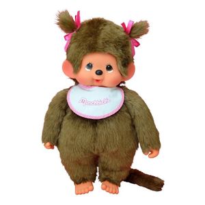 PELUCHE Peluche Monchhichi Fille - Bandai - 45 Cm - Bavoir