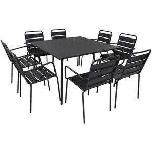 Ensemble table et chaise de jardin Table de jardin carrée en métal 120 cm et 8 fauteu