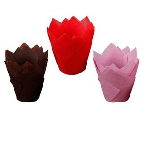Tianxiangjjeu Lot de 50 caissettes en papier anti-adhésives en forme de tulipe Haute température Red