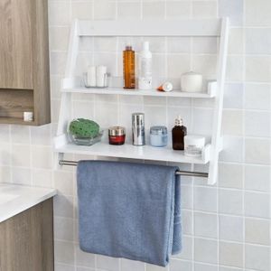 ETAGÈRE MURALE SoBuy® FRG117-W étagère murale Porte-serviettes salle de bain toilettes avec 2 tablettes et 1 barre