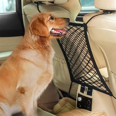 Filet De Voiture Élastique 3 Couches - Organisateur Rangement Siège Auto Pour Chien Enfants