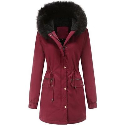 Parka Femme A Capuche Fausse Fourrure Double Polaire Epais Chaud Taille