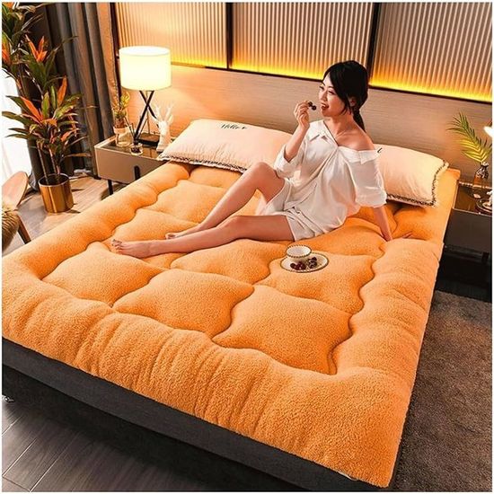 Matelas Futon Japonais Enroulable - 100x200 Cm, Épaisseur 10 Cm, Pliable, Pour Sol, Dortoir, Appoint (Couleur Orange)