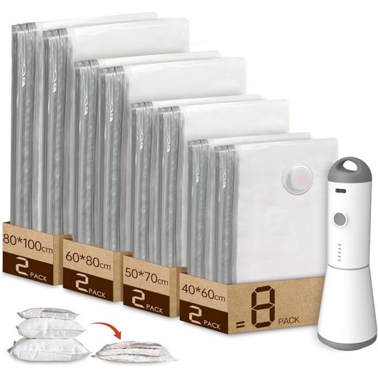 Sac Sous Vide Vêtements 7 Pièces Avec Pompe Électrique - Rangement Couettes, Voyages Et Organisation Maison - 1 Jumbo + 2 Grands + 2 Moyens + 2 Petits