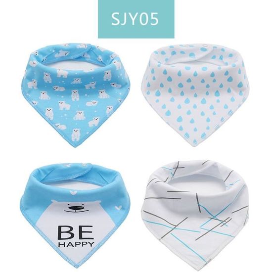 Lot De 4 Bavoirs Bandana Bébé En Mousseline - Super Absorbants, Taille Réglable 0-36 Mois - Unisexe - 3