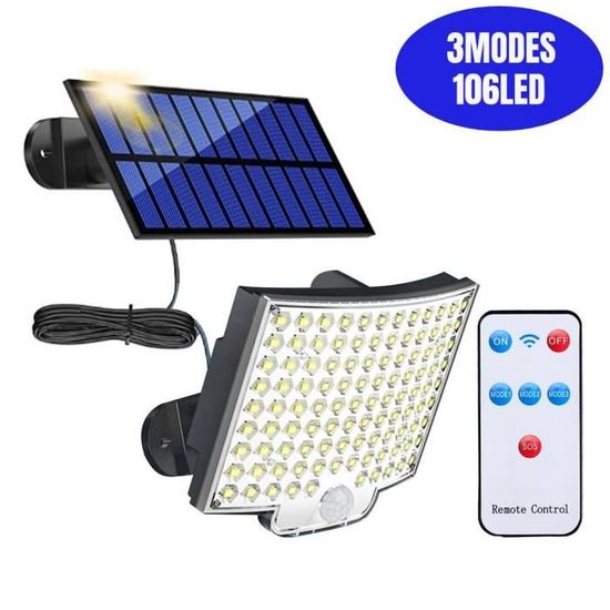 Lampadaire Solaire 300W - 324 LEDs, Télécommande, Détecteur De Mouvement, étanche IP65, Installation Facile