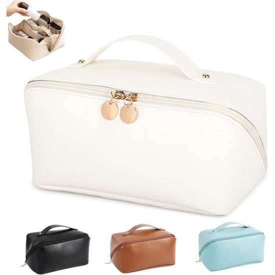 Sac De Toilette Vintage Grande Capacité Pour Femme – Trousse De Maquillage Zippée En Polyester Noir