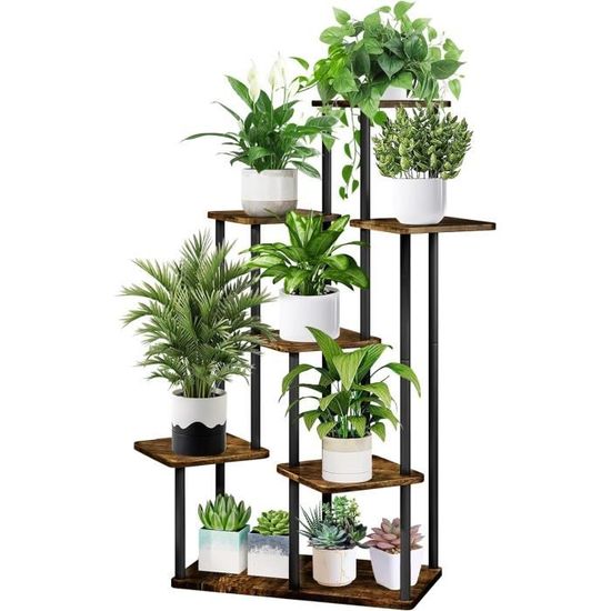 Support Pour Plantes AZERPIAN 4 Niveaux - Étagère D'angle Métal Et MDF, 44x60x80 Cm