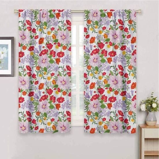 Rideau Occultant Pivoine Vintage - 75 X 166 Cm - Thermique Pour Salon Ou Chambre D’enfant - à œillets - Noirceur Totale Et Isolation