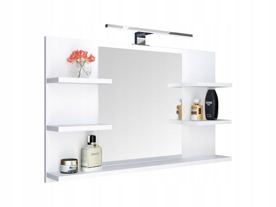 Miroir de salle de bain avec étagères blanc avec éclairage LED DOMTECH