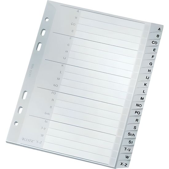 Lot De 25 Intercalaires En Plastique PP Gris Pour Classeur A4 - Onglets 1 à 5, Perforation Européenne - Pour Bureau Et école