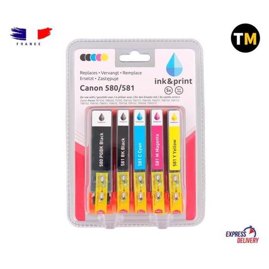 Pack 5 cartouches d'encre alimentaire Canon 580/581