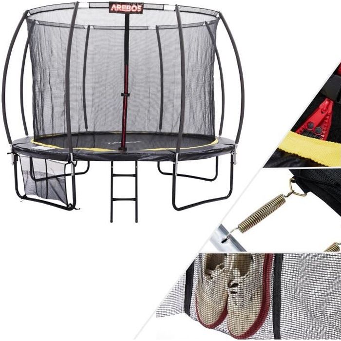 AREBOS Trampoline 10 pieds 305cm Courbe Citrouille avec filet de sécurité Échelle