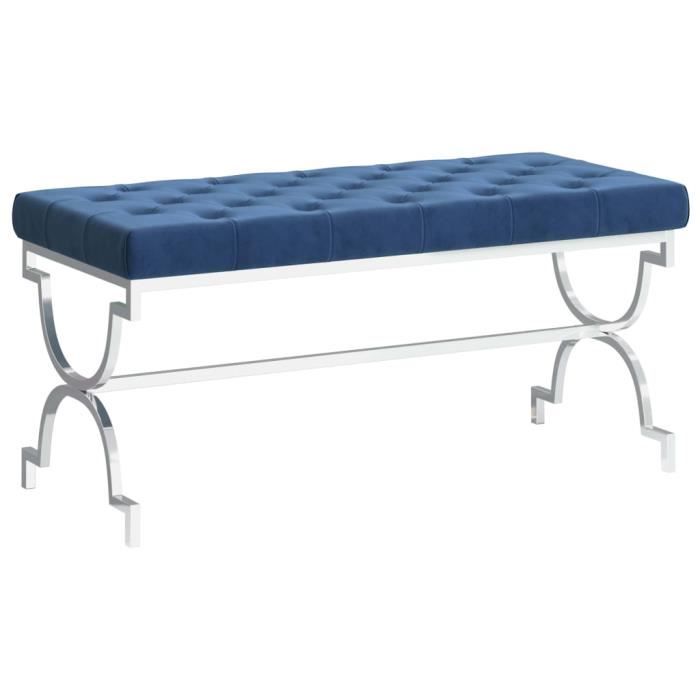 Banc à chaussures avec coussin Velours et acier inoxydable - 99 x 43 x 46 cm - Style contemporain - Bleu