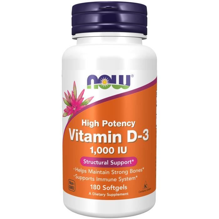 Vitamine D3 1000iu 180 cap Standard Now Foods Pack Nutrition Sportive