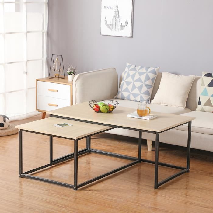 Lot de 2 tables basses gigognes 100-113 design industriel