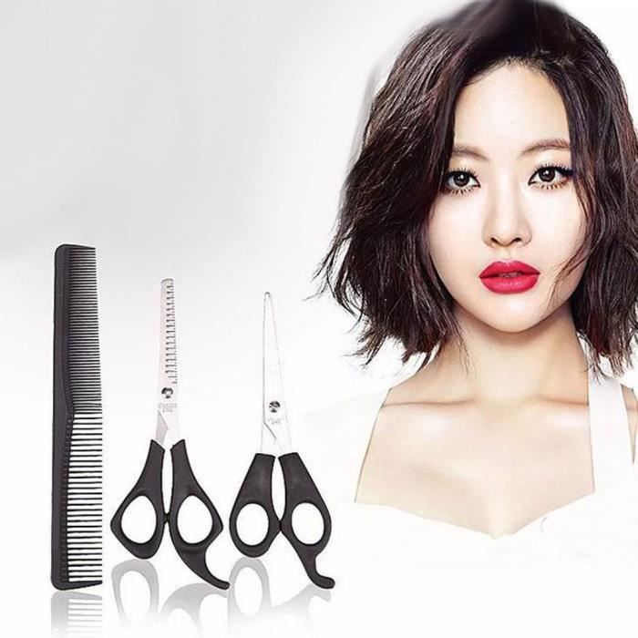 【Ciseaux de coiffeur】Coupe de cheveux Ensemble de 3 pièces Cisaille à dents Cisaillement plat Double tête Peigne en fibre de