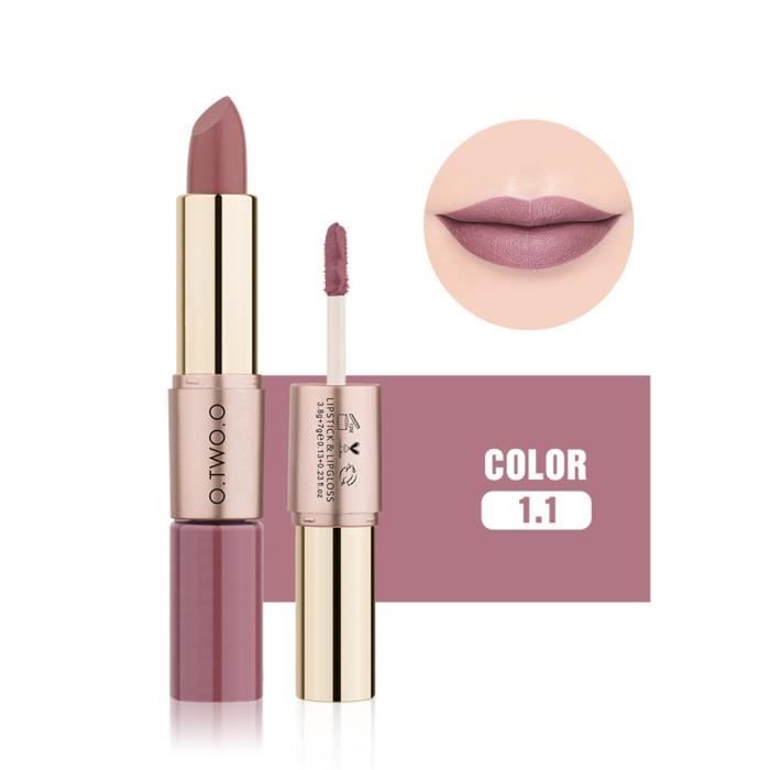rouge à lèvres Femmes 2 en 1 Velvet Matte Lipstick Lip Gloss Double-End Makeup 12 couleurs JCH90430685K_Ion