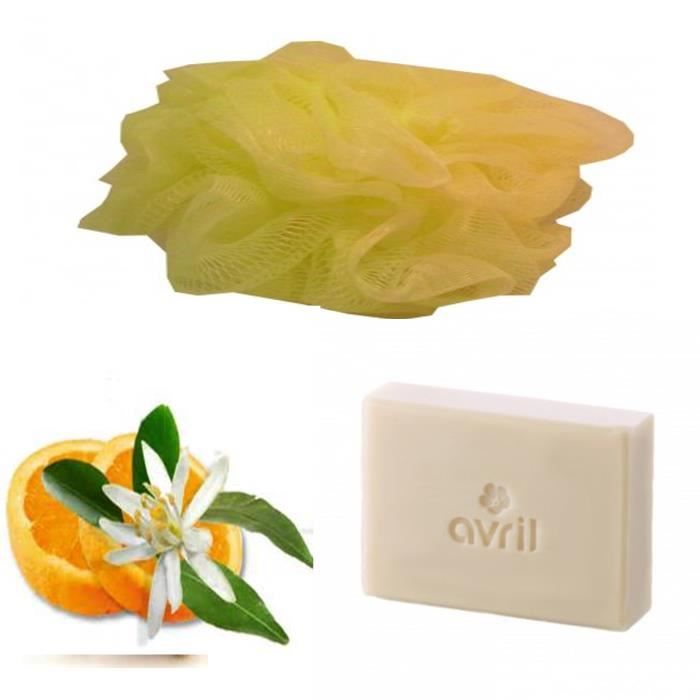 Ce savon de Provence certifié bio Avril(100g) avec son doux parfum de fleur d'oranger à souhait et sa fleur de douche jaune pour un