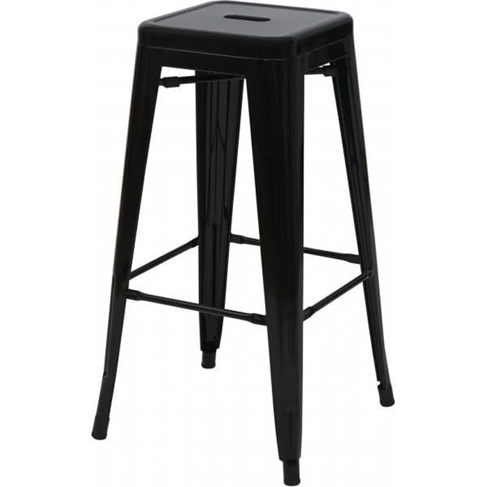 Tabouret de bar HWC-A73, chaise de comptoir, metal, empilable, design industriel noir