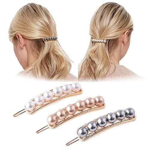 3 Barrettes de cheveux à perles Fausses pinces à cheveux nacrées Barrette de métal Tige Boule Barrette Épingle à cheveux dorée Acces