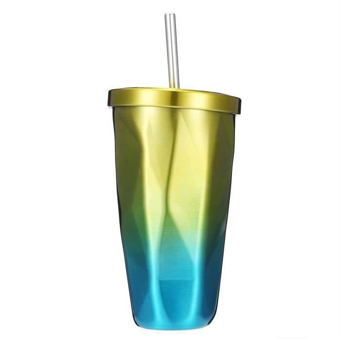 Tasse de Voyage Avec Paille Bouteille Isotherm de l'Acier Inoxydable 480ml Support Portatif de Boisson de Café de l'Eau #A WYK31679