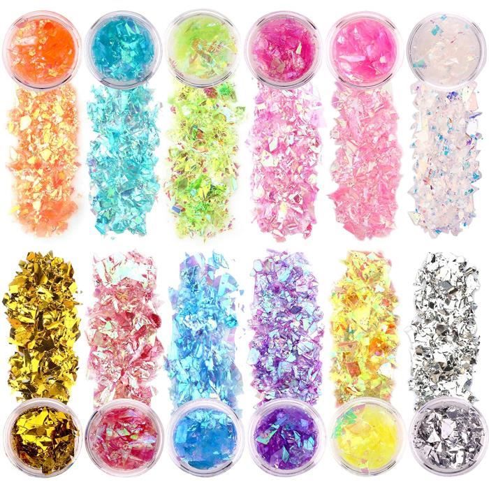 12 Couleurs Paillettes Irisées, Paillettes à Ongles Holographiques Paillettes Chunky, Résine Époxy Irrégulière Peinture