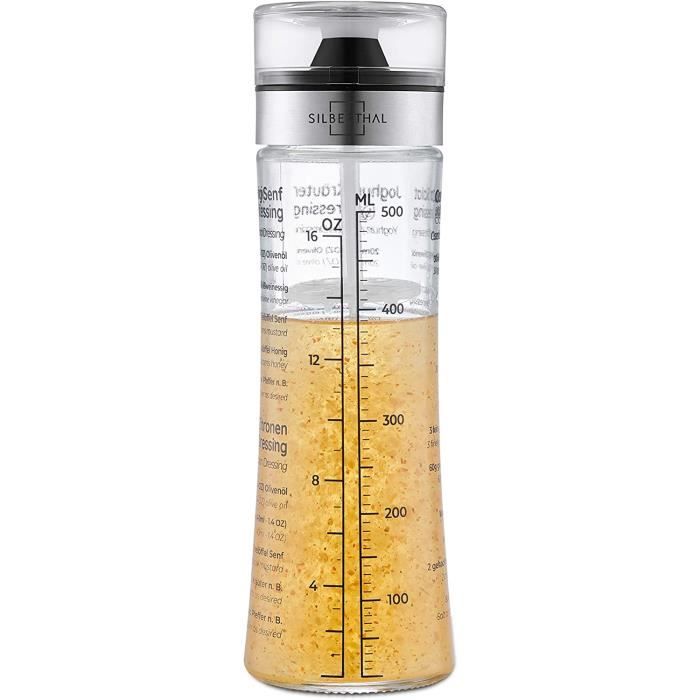 SILBERTHAL Shaker Vinaigrette En Verre Gradué 500 Ml Avec 4 Recettes Et Couvercle - Bouteille À Sauce Salade - M&e37