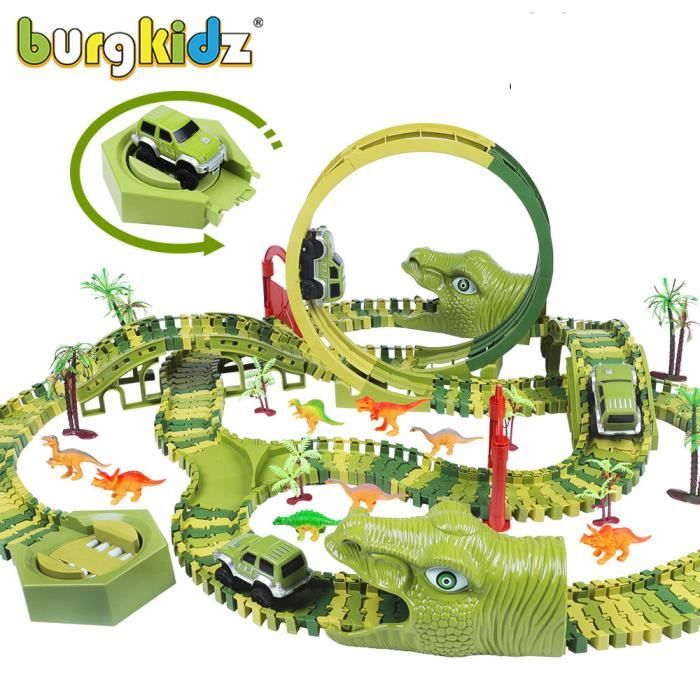 ECTEATOY Dinosaure Voiture Flexible Circuit Dinosaure Voies De Train Flexibles Piste Cadeau pour Enfants 2 3 4 5 Ans garçons