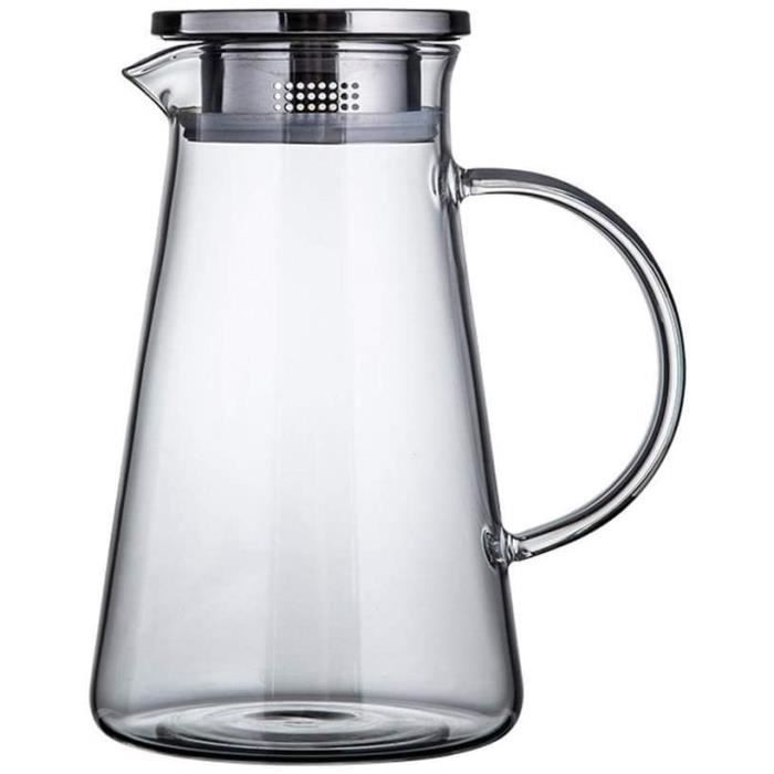 Carafe de 1,8 L-Litre, Carafe d'eau avec Couvercle et Bec verseur, Verre borosilicaté - 100% sans BPA, Carafe d'eau pour thé glacé F