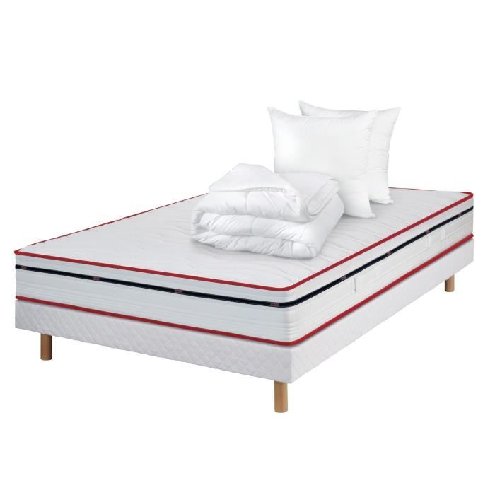 DODO STONA Pack Complet Matelas 160x200 + sommier + couette et oreillers - 660 Ressorts ensachés - 5 zones - 20 cm