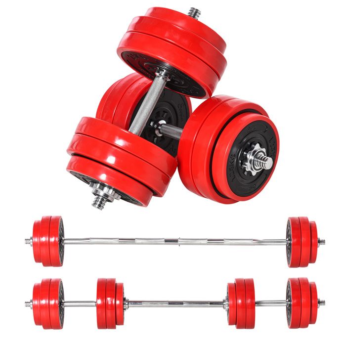 Ensemble d'haltères total 30 kg - 2 en 1 haltères courte-longue avec barre d'extension - entraînement musculaire & haltérophilie