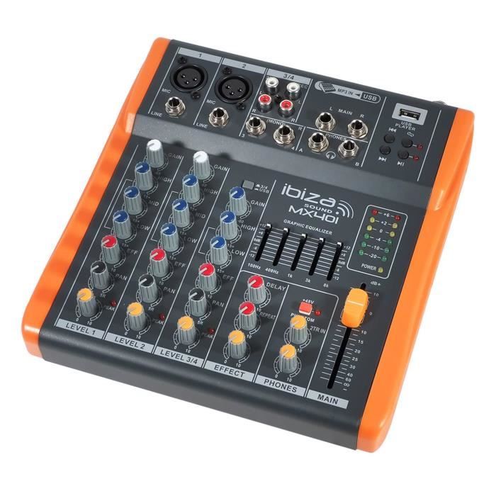 Table de mixage-console 4 canaux - extra compacte - USB - Ibiza Sound MX401