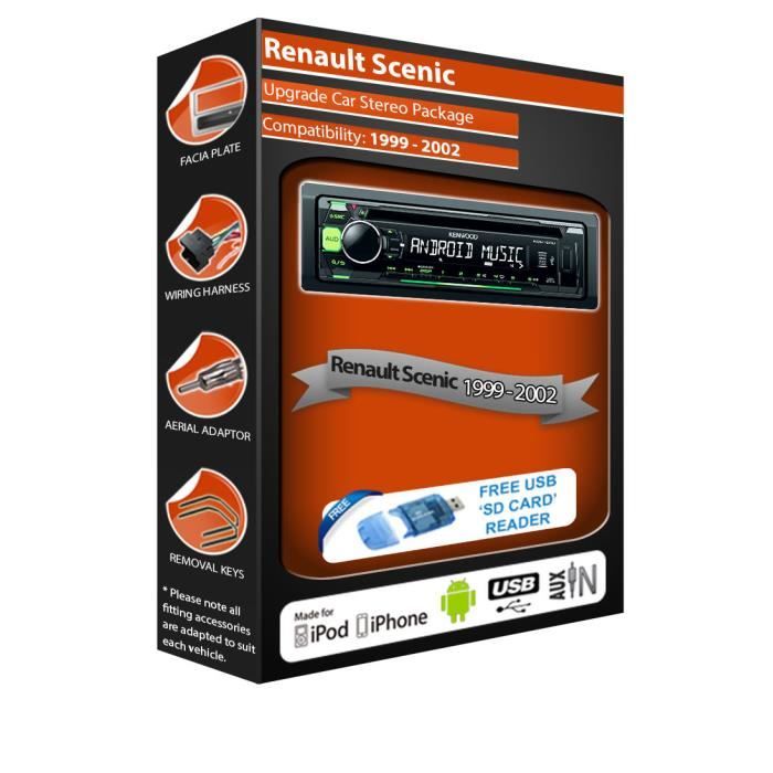 Renault Scenic car stereo radio, Kenwood CD MP3 Player with Front USB AUX In