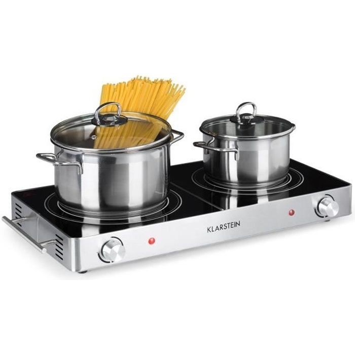 Klarstein VariCook Duo Double plaque de cuisson infrarouge 3000W (1800W+1200W) - Foyers vitrocéramique 20cm & 16,5cm - Inox argent