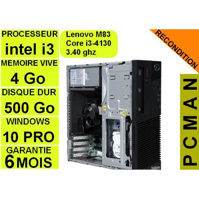 Thincentre M83 Core I3-4130 @ 3.40 Ghz Disque Dur 500 Go Mémoire Vive 4go Windows 10 Pro