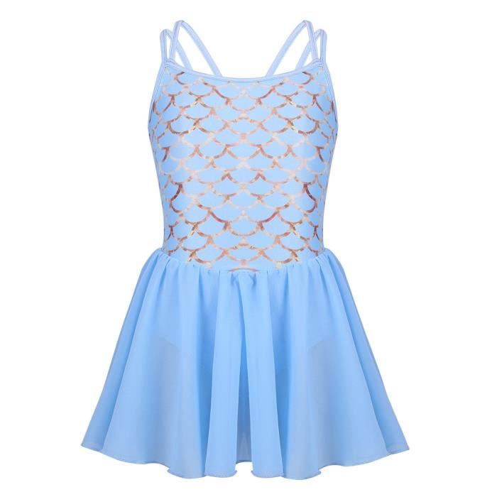 Tutu Ballet Fille Enfant Danse Classique Tenue Bretelles Bodysuit Leotard 3-10 Ans Bleu