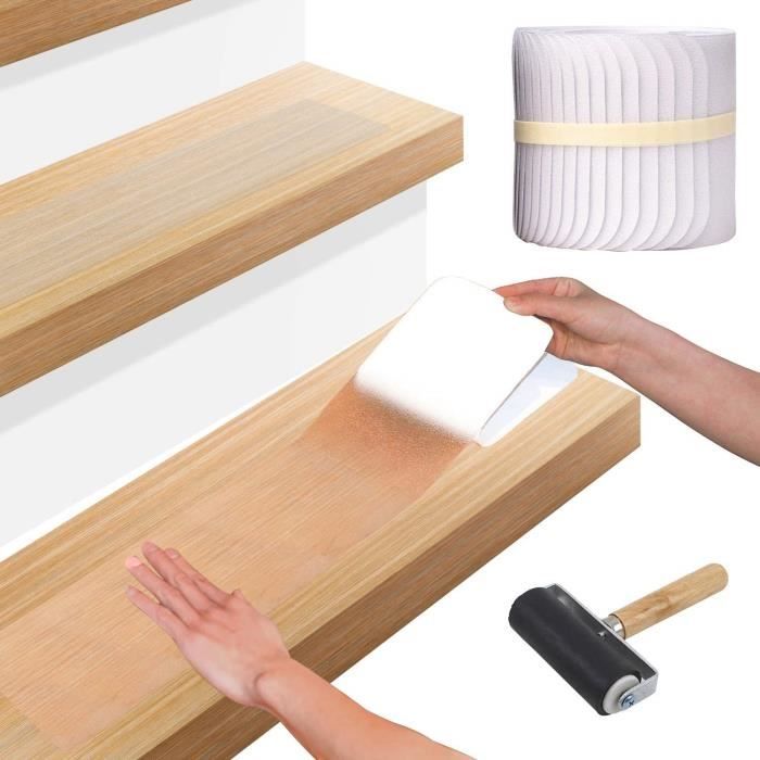 15 PCS Autocollants Marchette D'escalier avec Rouleau Antidérapant Sticker Anti-Glissant Bande De Sécurité Transparente 76,2 x 15 cm