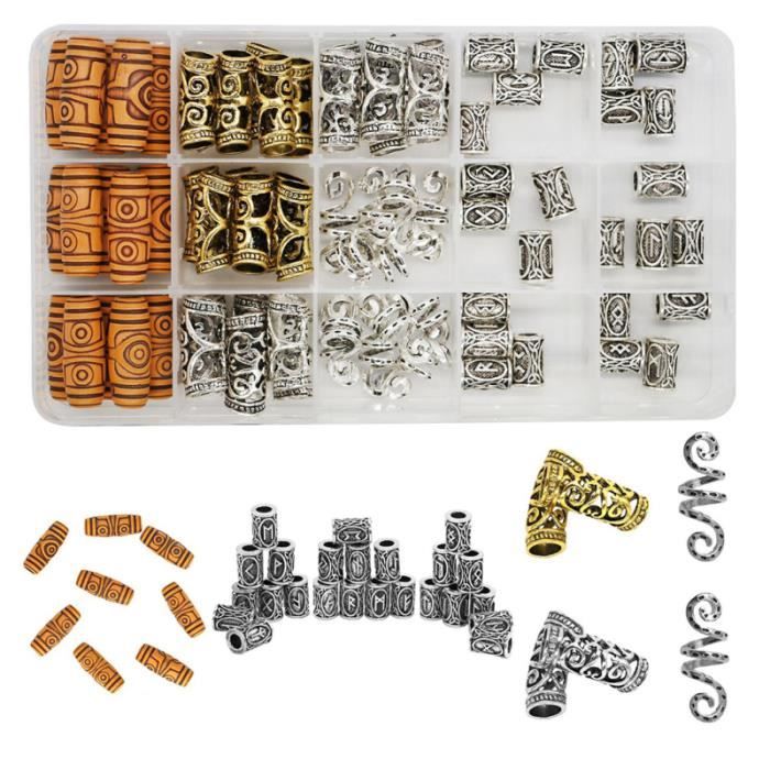 75pcs tressage perles Viking barbe Antique tatouages - bijoux de corps - bijoux de maquillage visage - corps