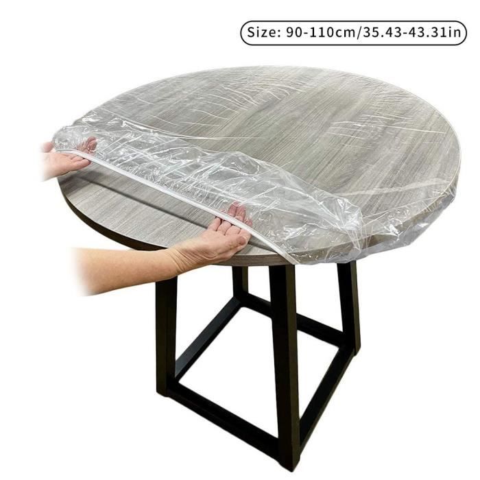 Nappes rondes en vinyle avec élastique pour tables rondes (-90-110- cm, claire) Taille devrait inclure des mesures de bords de table